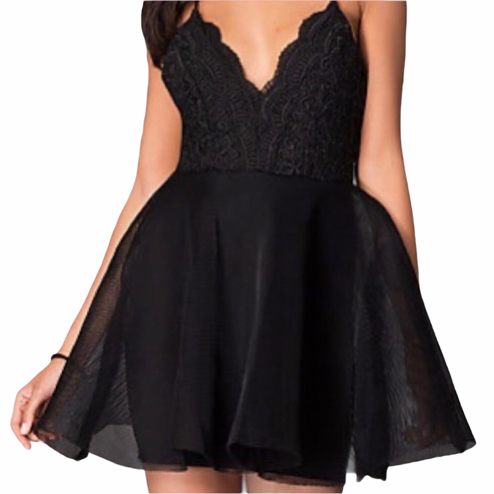 Eyelet Lace Tulle Mesh V Neck Puffy Short Mini Dress Black Prom Homecoming